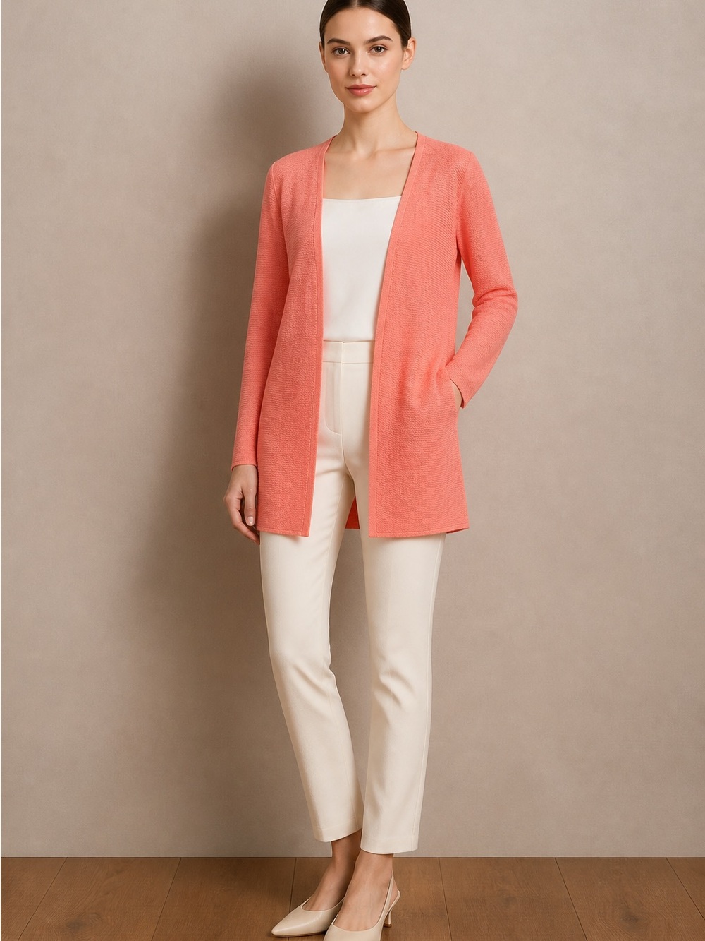 Talbots Coral Long Open Cardigan - Picture 1 of 4